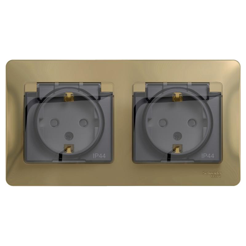 Glossa Титан Розетка 2-ая с з/к, со шторками (в сборе), IP44 | GSL000447 | SE — Systeme Electric