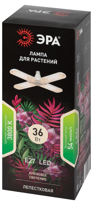 Фитолампа для растений светодиодная  FITO-36W-Rа90-E27-FOLD 4-х лепестковая полного спектра 36 Вт Е27 | Б0061430 | ЭРА — миниатюра 2