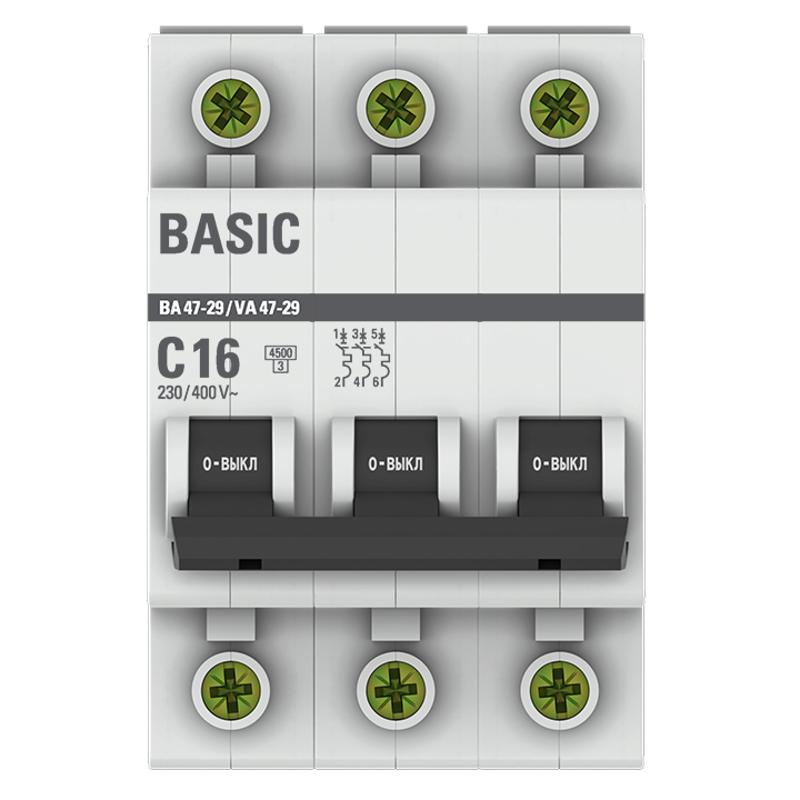 Выключатель автоматический трехполюсный ВА 47-29 16А C 4,5кА Basic | mcb4729-3-16C | EKF — миниатюра 2