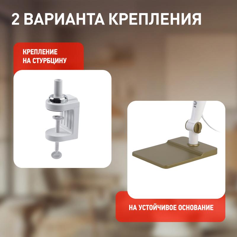 Светильник настольный NLED-497-12W-G светодиодный на струбцине и с основанием золото | Б0052773 | ЭРА — миниатюра 4