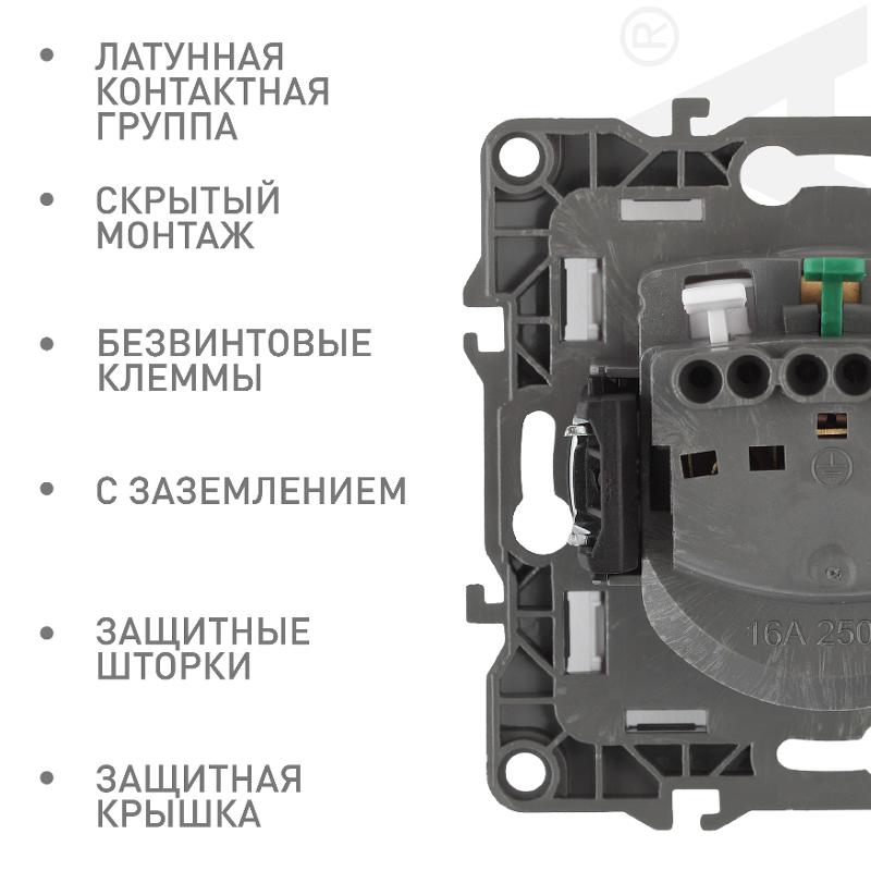 Розетка 12-2103-04 с заземлением со шторками с крышкой, 16АХ-250В, шампань — миниатюра 3