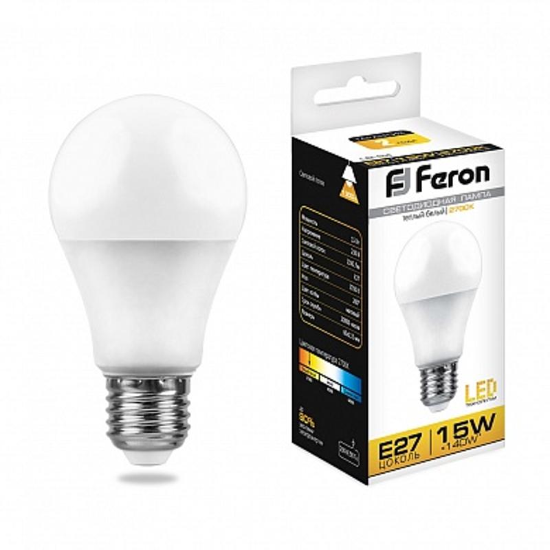 Лампа светодиодная LB-94 (15W) 230V E27 2700K A60 | 25628 | FERON — миниатюра 1
