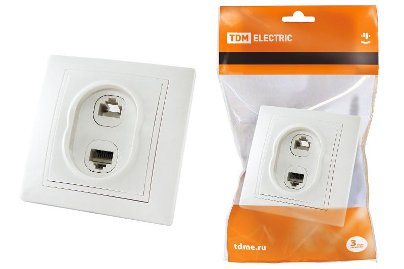 Розетка телефонная RJ11 + компьютерная RJ45 белая "Таймыр"  | SQ1814-0023 | TDM — TDM ELECTRIC