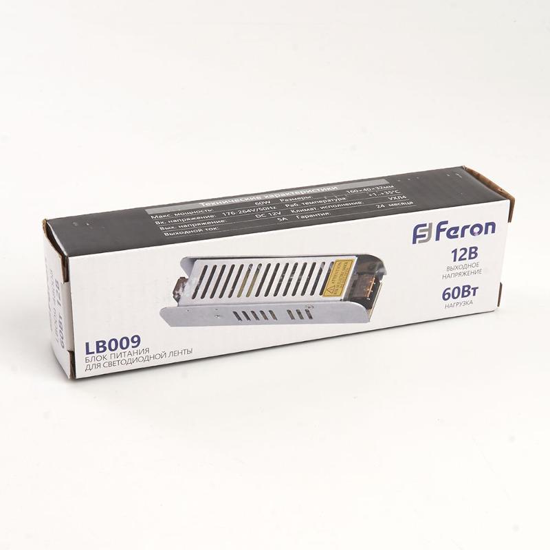 Трансформатор электронный для светодиодной ленты 60W 12V (драйвер), LB009 | 48008 | FERON — миниатюра 6