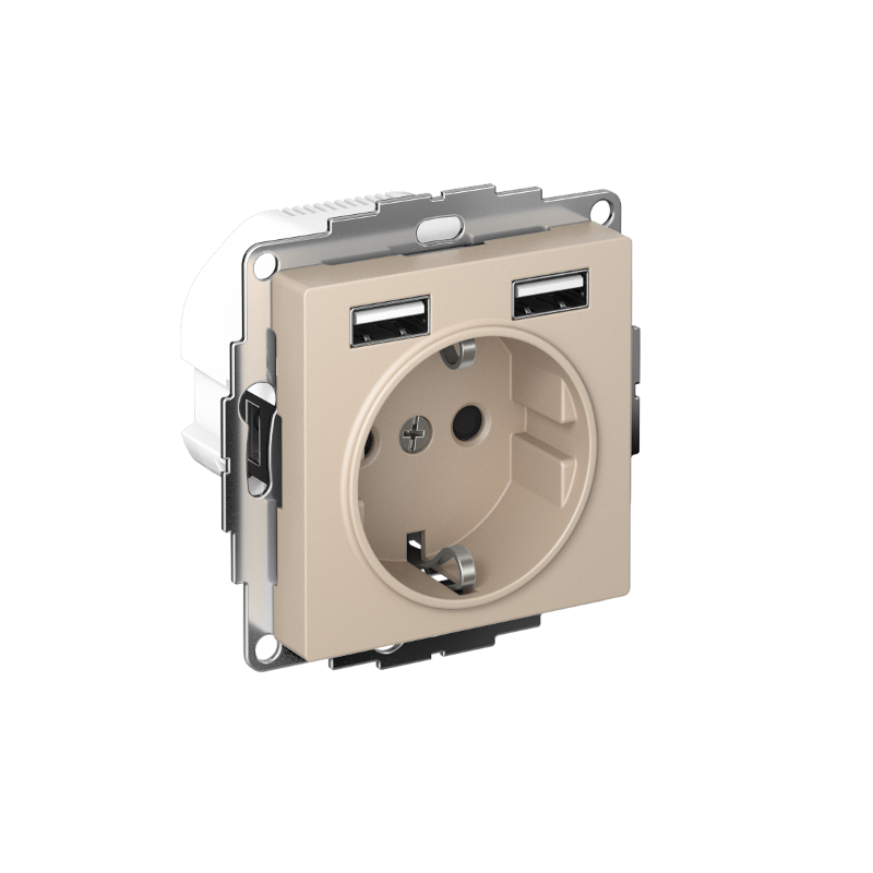 AtlasDesign Песочный Розетка 16А c 2 USB A+A, 5В/2,4А, 2х5В/1,2А, механизм | ATN001230 | SE — Systeme Electric