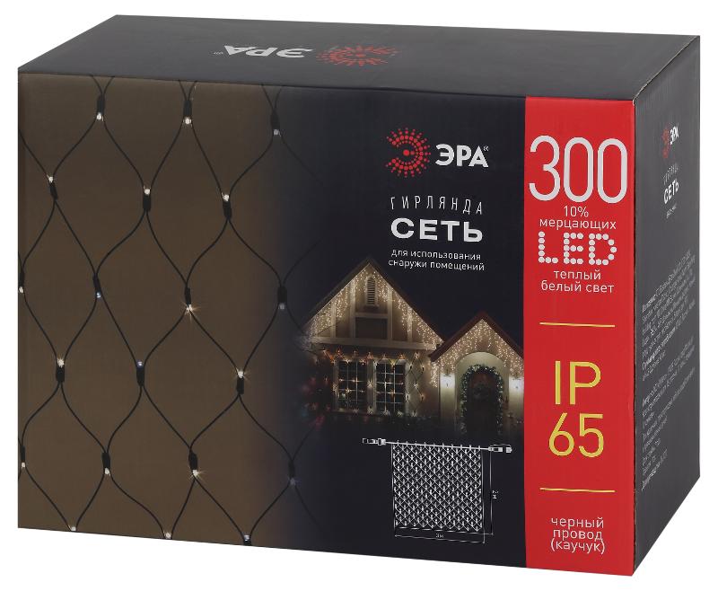 Светодиодная новогодняя гирлянда ERAPS-SKW2 нить 2x3 м тёплый белый свет 300 LED | Б0051898 | ЭРА — миниатюра 2