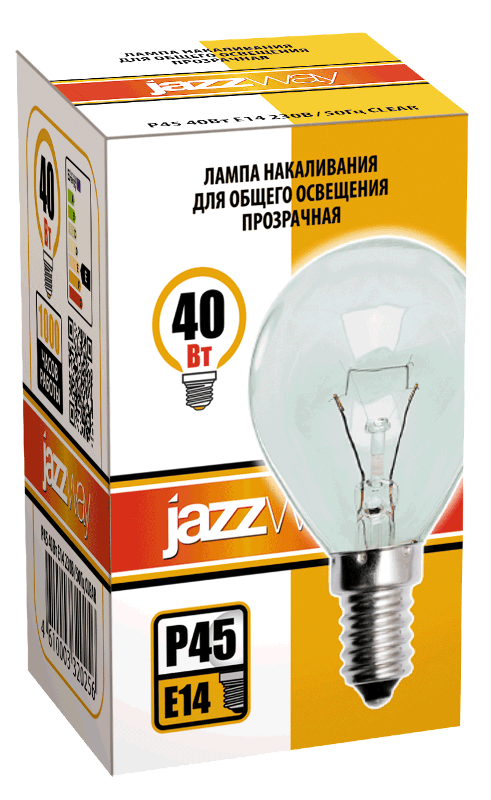 Лампа накаливания ЛОН 40Вт E14 240В P45 clear | 3320256 | Jazzway — миниатюра 2