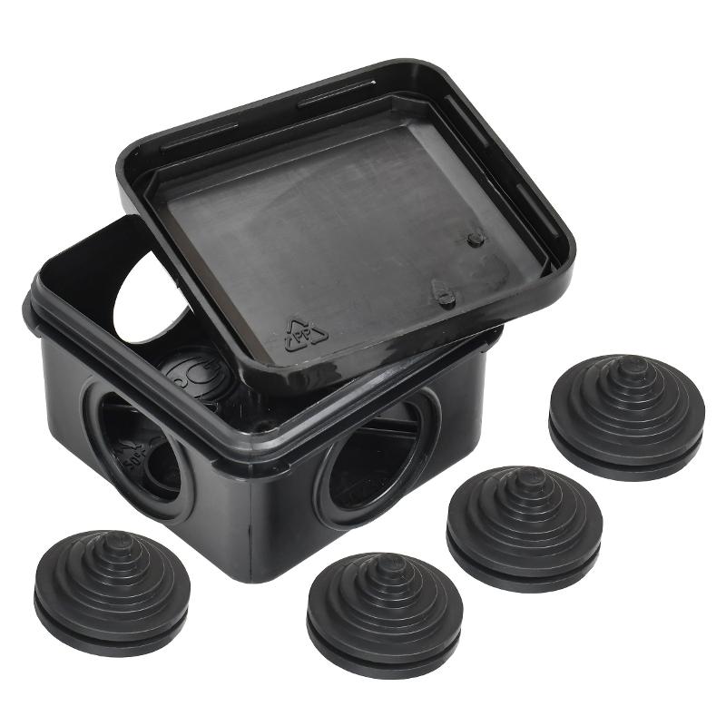 Коробка расп. КМ41236 70х70х40мм IP44 4 вв. черная | UKO21-070-070-040-K02-44 | IEK — миниатюра 2