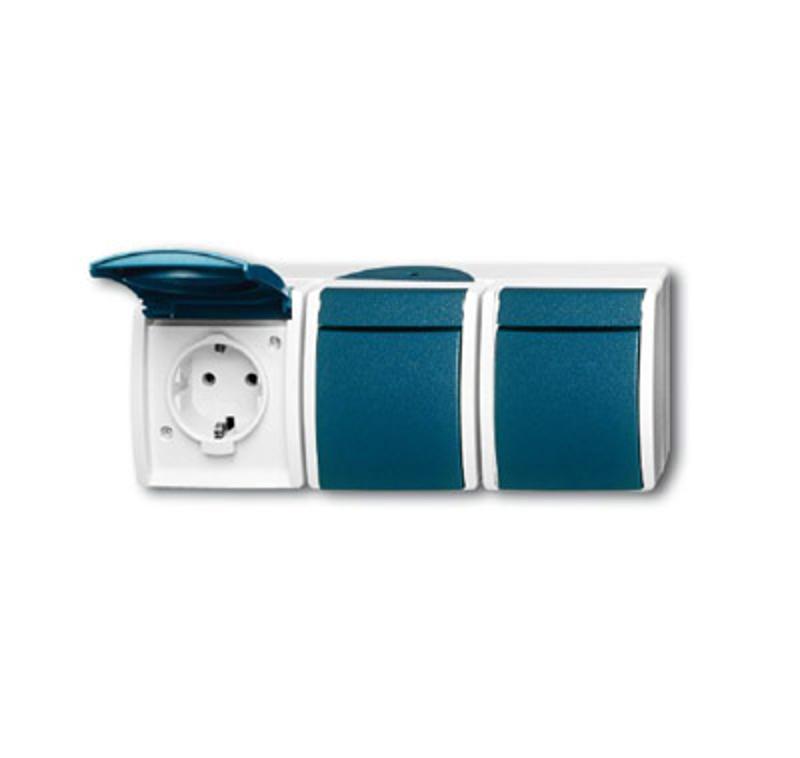 Розетка SCHUKO 16А 250В IP44, тройная, для открытого монтажа, со шт., серия ocean, цвет серый/сине-зелёный | 2084-0-0721  | 2CKA002084A0721 | ABB — ABB