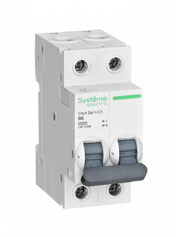 Выключатель автоматический двухполюсный 6А B 4.5kA City9 | C9F14206 | SE — Systeme Electric