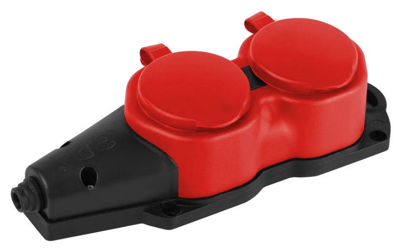 Колодка  KX-2e-RED-IP44 каучуковая с заземлением 2 розетки 16A IP44 красная | Б0068443 | ЭРА — ЭРА (Энергия света)