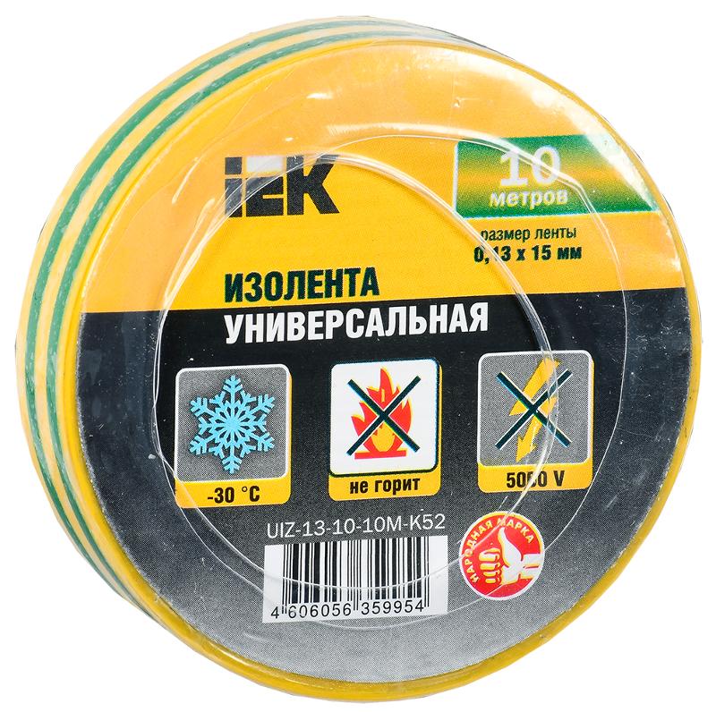 Изолента 0,13х15 мм желто-зеленая 10 метров | UIZ-13-10-10M-K52 | IEK — IEK (ИЭК)