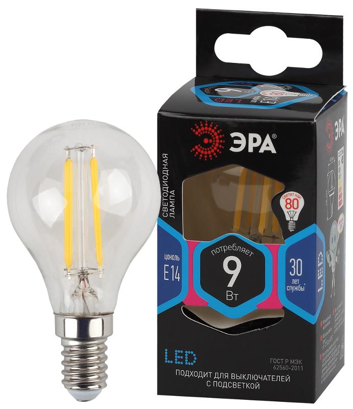 Лампа светодиодная F-LED P45-9w-840-E14 (филамент, шар, 9Вт, нейтр, E14) | Б0047026 | ЭРА — миниатюра 1