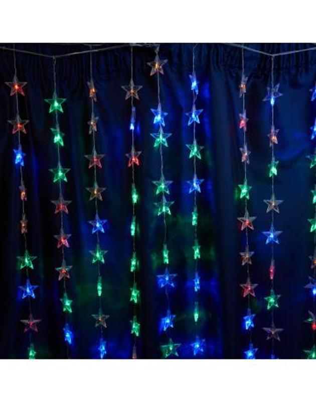 Гирлянда - занавес Звездочки 230V 100 LED 2*1м, мультиколор с контроллером, IP20 , сетевой шнур 3м в комплекте, CL25 | 48609 | FERON — Feron