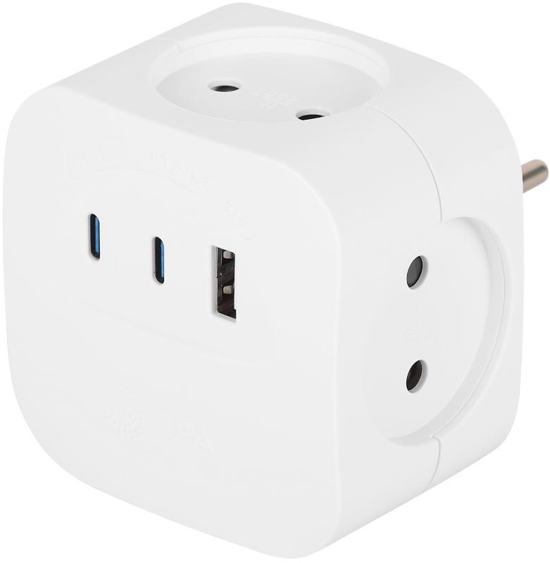 Разветвитель электрический ЭРА SP-4-3USBAC-W на 4 розетки + 3 USB A+C со шторками 10А белый | Б0069083 | ЭРА — ЭРА (Энергия света)