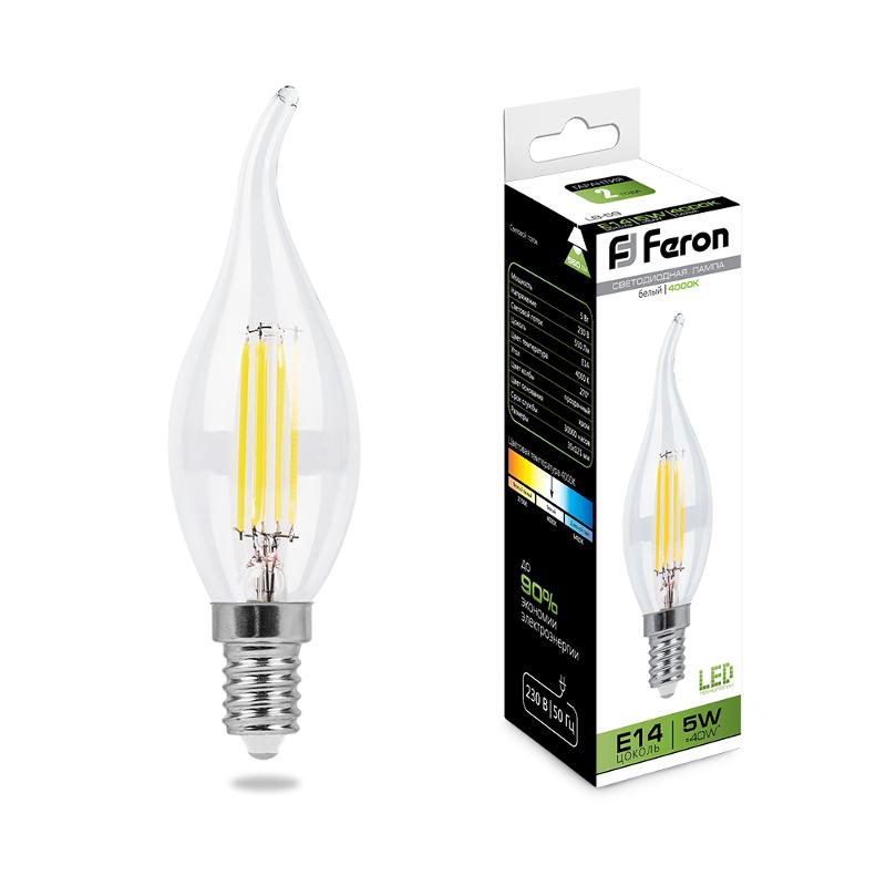 Лампа светодиодная LB-59 (5W) 230V E14 4000K филамент C35T прозрачная | 25576 | FERON — Feron