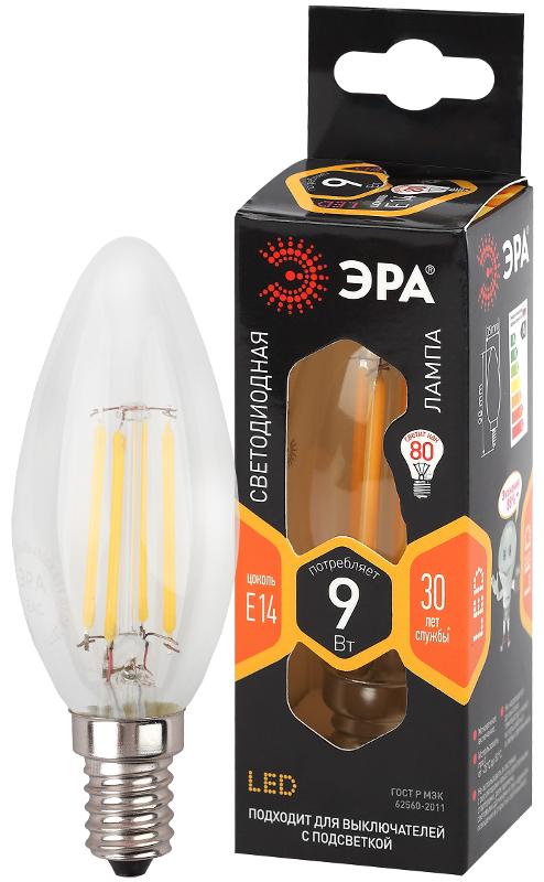 Лампа светодиодная F-LED B35-9w-827-E14 (филамент, свеча, 9Вт, тепл, E14) | Б0046991 | ЭРА — миниатюра 1