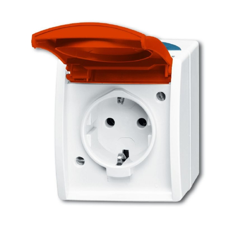 Розетка SCHUKO 16А 250В IP44 для открытого монтажа, c красной крышкой, серия ocean, цвет серый/сине-зелёный | 2083-0-0825  | 2CKA002083A0825 | ABB — ABB