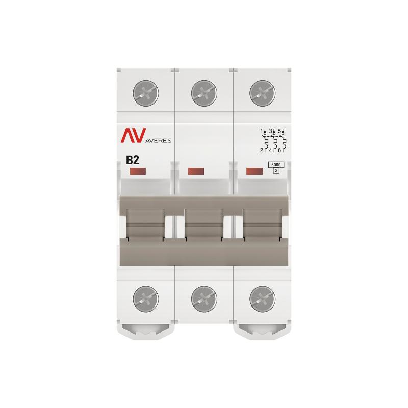 Выключатель автоматический трехполюсный AV-6 2А B 6кА AVERES | mcb6-3-02B-av | EKF — миниатюра 6