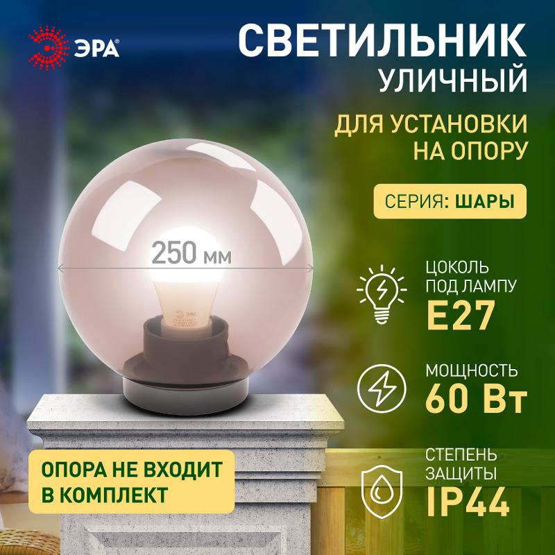 Светильник садово-парковый НТУ 01-60-255 без опоры, шар дымчатый D=250 mm | Б0048066 | ЭРА — миниатюра 2