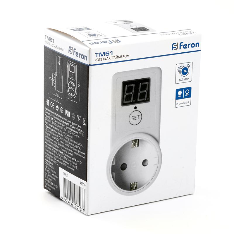 Розетка с таймером обратного отсчета 2300W/10A 230V, TM61 | 41816 | FERON — миниатюра 4