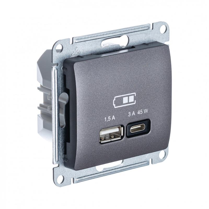 Glossa Графит USB Розетка A + тип-C 45W высокоскор.заряд. QC PD | GSL001329 | SE — Systeme Electric