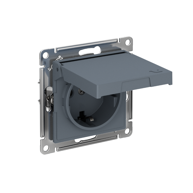 AtlasDesign Грифель Розетка с заземлением со шторками с крышкой,16А,IP20,механизм, быстрозажимные клеммы | ATN000746S | SE — Systeme Electric