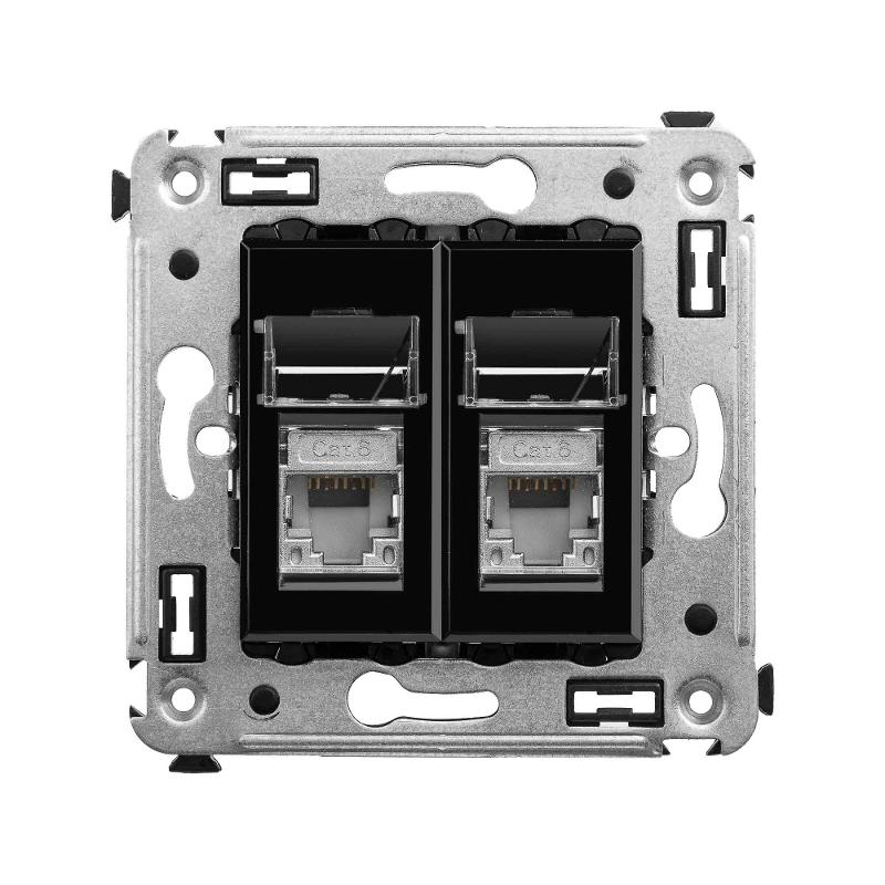 Компьютерная розетка RJ-45 в стену, кат.6 двойнаяэкранированная,"Avanti", "Черный квадрат" | 4402394 | DKC — DKC (ДКС)