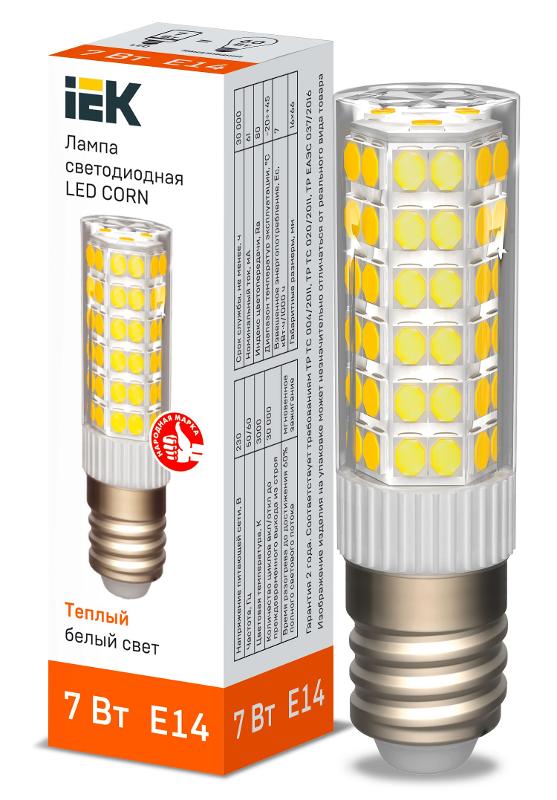 Лампа светодиодная CORN капсула 7Вт 230В 3000К керамика E14 IEK | LLE-CORN-7-230-30-E14 | IEK — IEK (ИЭК)