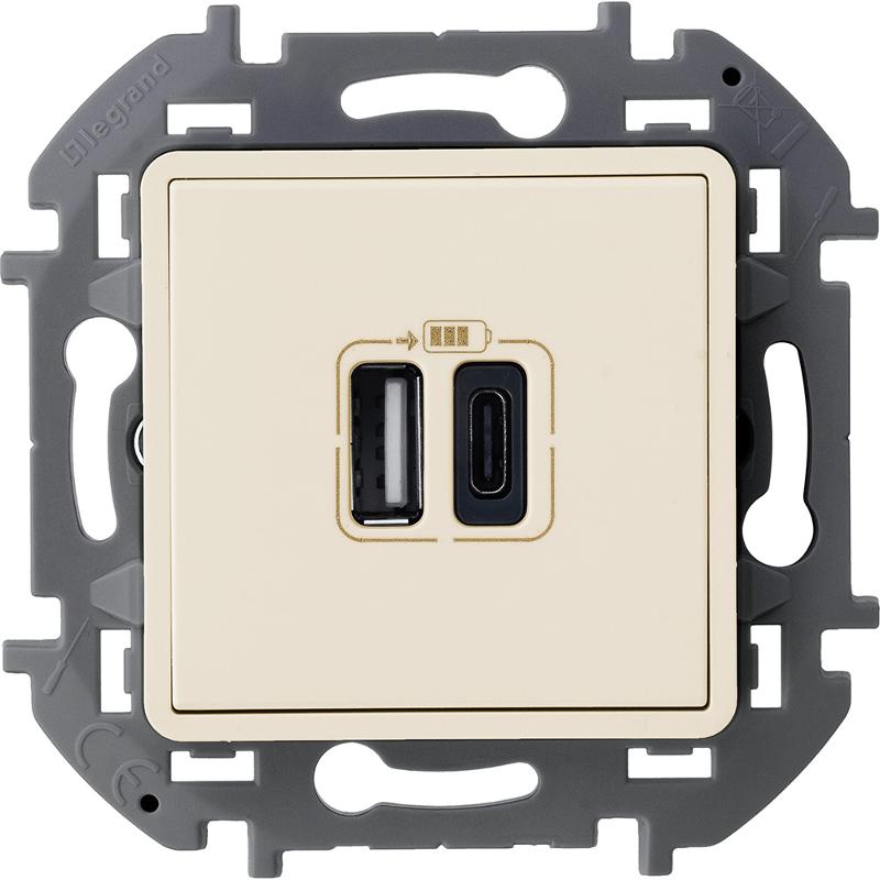 Inspiria Слоновая кость Устройство зарядное 2 местное с USB-разьемами A-C 240В/5В 3000мА С/У без рамки | 673761 | Legrand — Legrand
