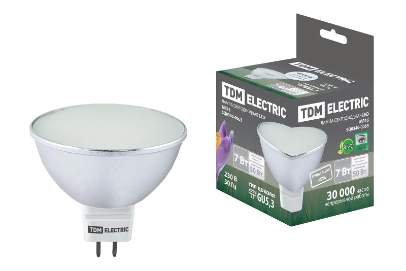 Лампа светодиодная LED 7Вт GU5.3 220В 4000К MR16 SMD (с матовым стеклом) отражатель (рефлектор) | SQ0340-0063 | TDM — TDM ELECTRIC