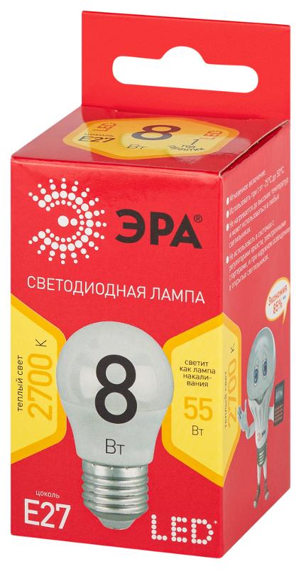 Лампа cветодиодная RED LINE LED P45-8W-827-E27 R Е27 / E27 8 Вт шар теплый белый свет | Б0053028 | ЭРА — миниатюра 4