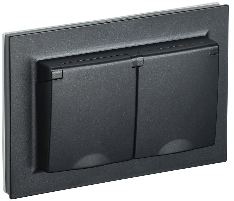 BRITE Розетка 2-ая с крышкой 16А в сб IP44 РСбш12-3-44-БрЧ черный | BR-R26-16-44-K02-F | IEK — IEK (ИЭК)