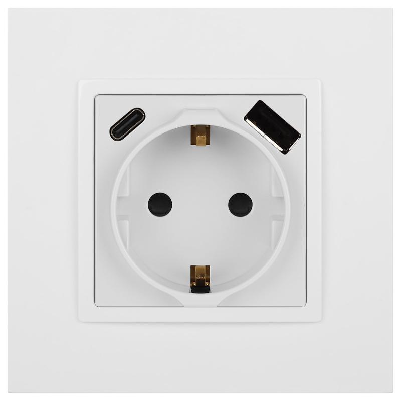 Розетка Elegance 14-4108-01 2P+E 16A-250В со шторками с USB type-A+C 5В-3А белый | Б0067736 | ЭРА — миниатюра 4
