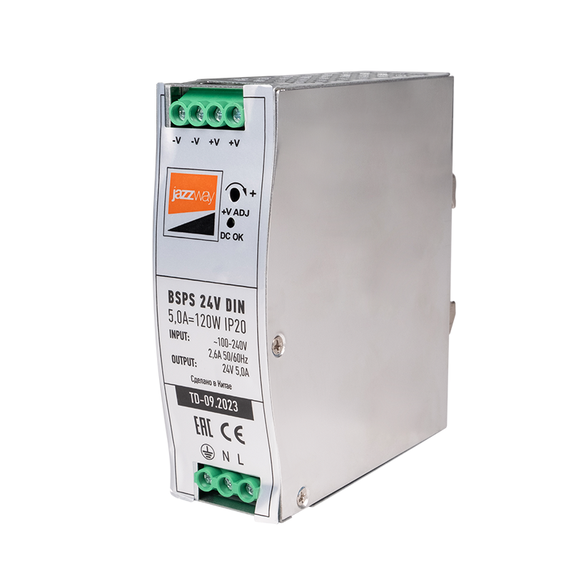 Драйвер для светодиодной ленты BSPS DIN 24V 5.0A=120w IP20 AL 3г.гар  на DIN-рейку | .5050020 | Jazzway — миниатюра 1