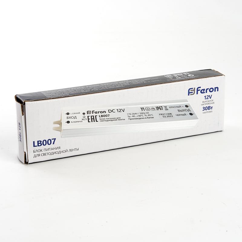 Трансформатор электронный для светодиодной ленты 30W 12V IP67 (драйвер), LB007 FERON | 48053 | FERON — миниатюра 6