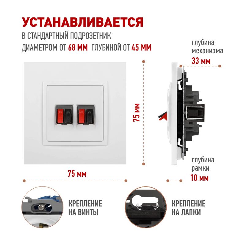Розетка Elegance 14-3112-01М аудио двойная, белый матовый | Б0065772 | ЭРА — миниатюра 3
