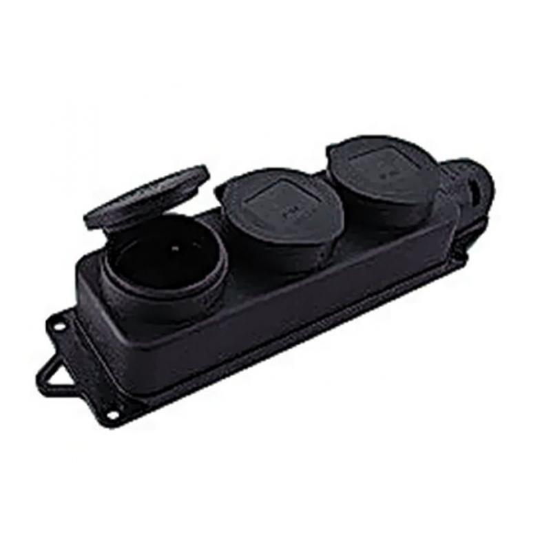 Розетка трехместная с защит. крышками каучуковая 230В 2P+PE 16A IP44 Basic | RPS-015-16-230-44 | EKF — EKF