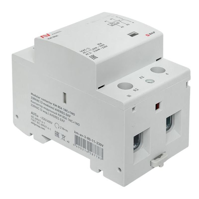 Контактор модульный КМ 80А 1NC+1NO 230VAC (3 мод.) AVERES | km-av-3-80-11-230V | EKF — миниатюра 6
