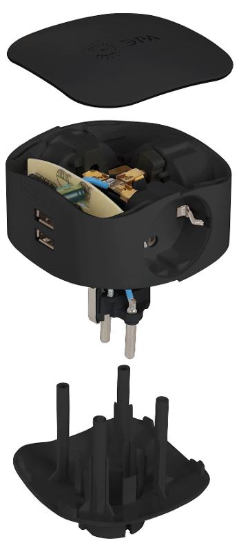 Тройник SP-3e-USB-BLACK 3гн 220V + 2xUSB 2100mA, c заземл, со шт (черный) | Б0046364 | ЭРА — миниатюра 5