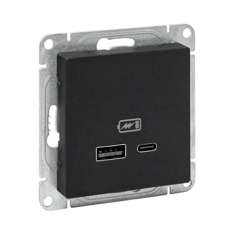 Механизм розетки USB-A+С, чёрный Эпика EKF | UP1-SOB-USBA+USBC | EKF — EKF