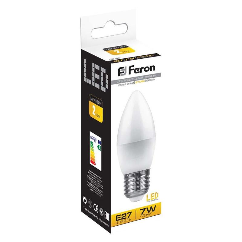 Лампа светодиодная LB-97 (7W) 230V E27 2700K свеча | 25758 | FERON — миниатюра 3