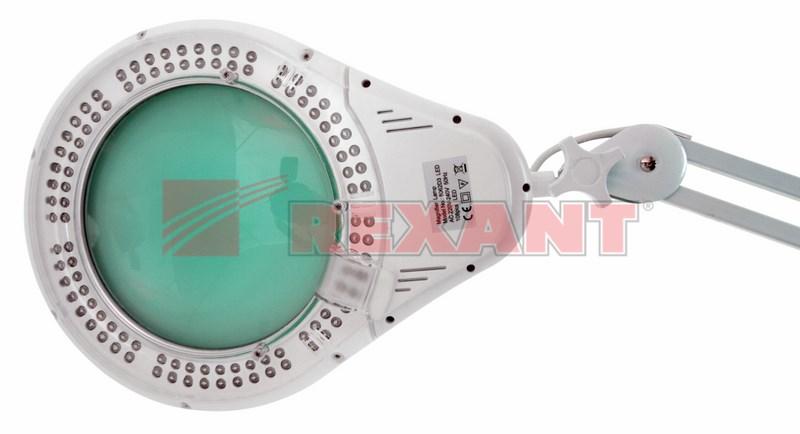Лупа на струбцине , круглая, 5D, с подсветкой 108 LED, белая | 31-0503 | REXANT — миниатюра 2