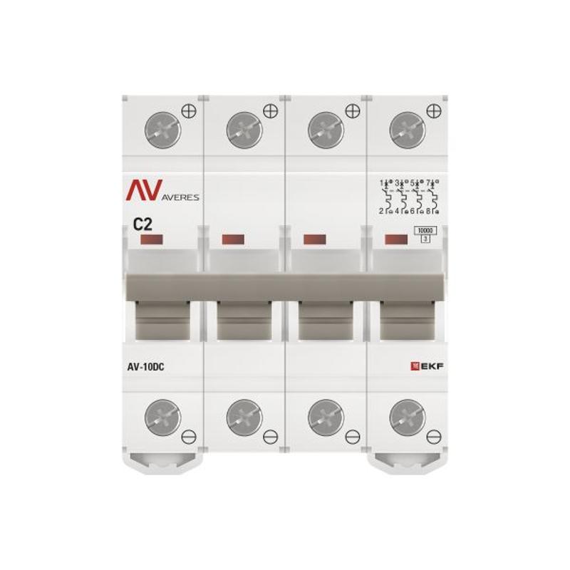 Выключатель автоматический AV-10 DC 4P 2A (C) 10kA  AVERES |mcb10-DC-4-02C-av| EKF — миниатюра 10