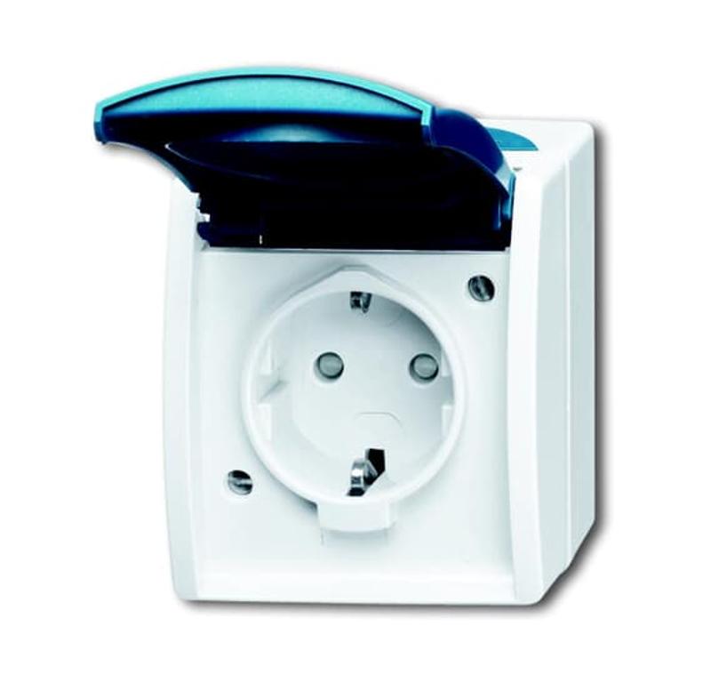 Розетка SCHUKO 16А 250В IP44 для открытого монтажа c защитными шторками, серия ocean, цвет серый/сине-зелёный | 2083-0-0842  | 2CKA002083A0842 | ABB — ABB