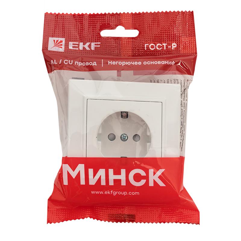 Минск Розетка 1-местная СП с заземлением 16А белая с защ. штор. EKF Basic | ERR16-028-100 | EKF — миниатюра 9