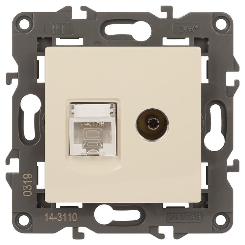 14-3110-02 Розетка RJ45+TV, IP20, сл.кость | Б0034315 | ЭРА — ЭРА (Энергия света)