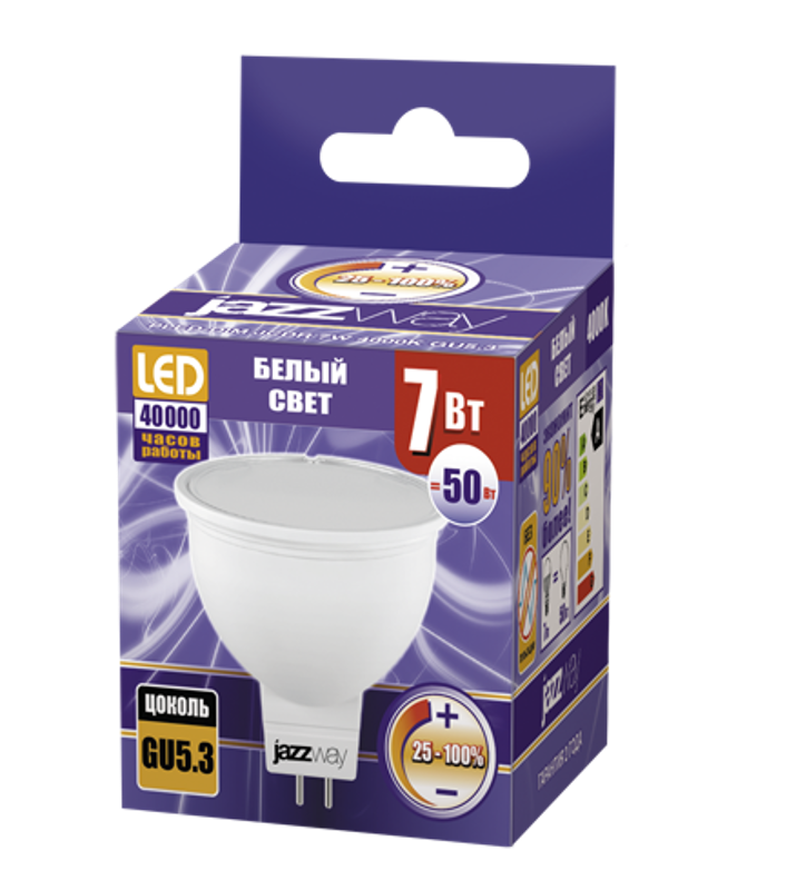 Лампа светодиодная LED 7Вт GU5.3 220В 4000К PLED- DIM JCDR отражатель (рефлектор) | 1035431 | Jazzway — миниатюра 2