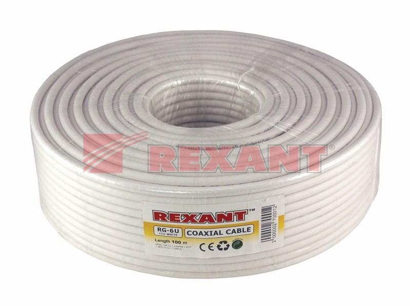 Кабель RG-6U+CU, (64%), 75 Ом, 100м., белый | 01-2221 | REXANT — миниатюра 2