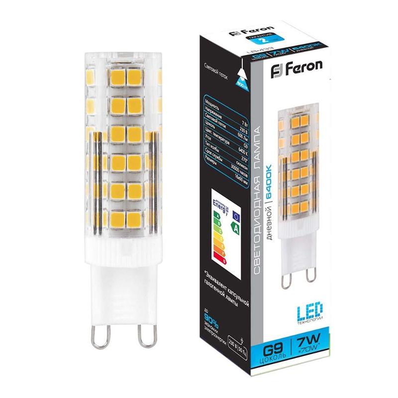 Лампа светодиодная LB-433 (7W) 230V G9 6400K 16x60mm | 25768 | FERON — миниатюра 1